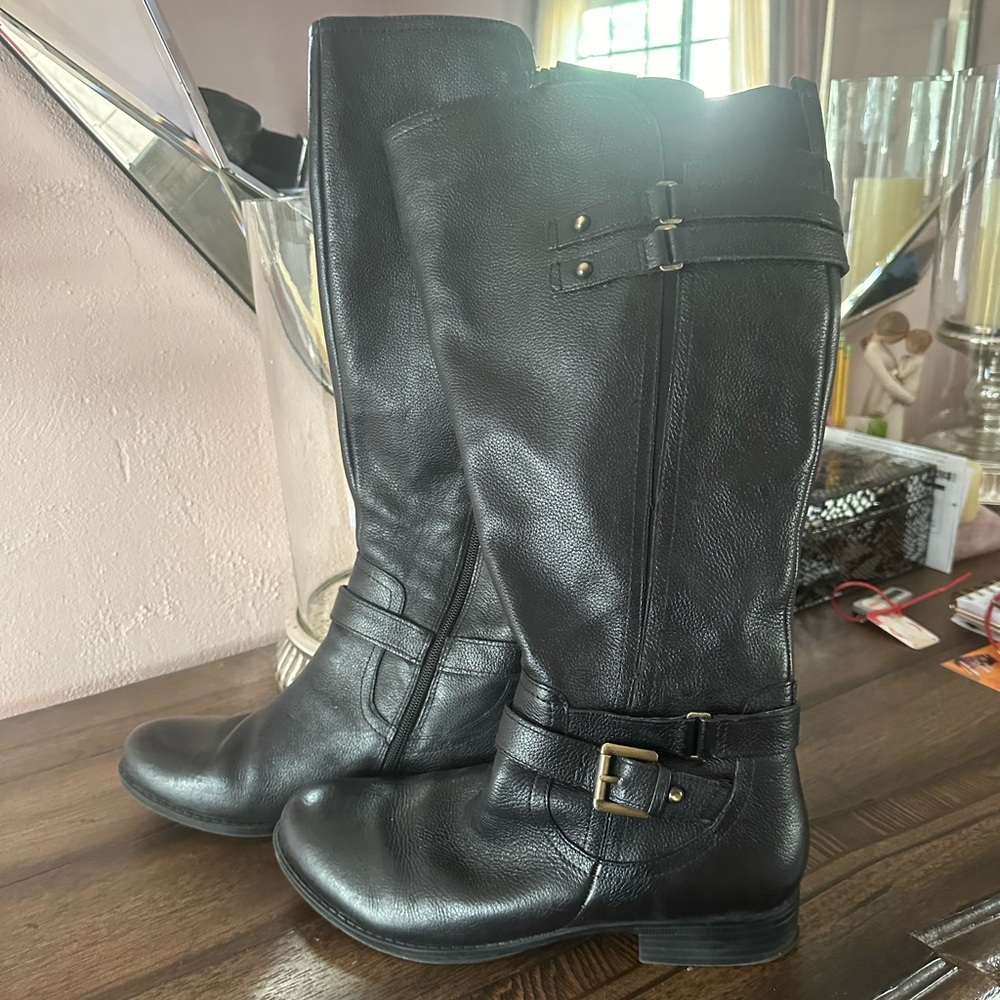 Black leather boots
